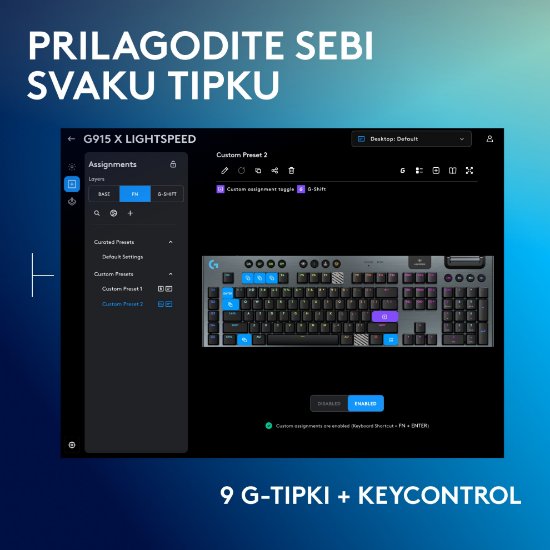 Tipkovnica LOGITECH Gaming G915 X Lightspeed Tactile, RGB, mehanička, bežična, US Layout, crna