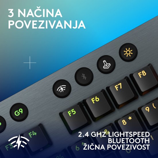 Tipkovnica LOGITECH Gaming G915 X Lightspeed Tactile, RGB, mehanička, bežična, US Layout, crna