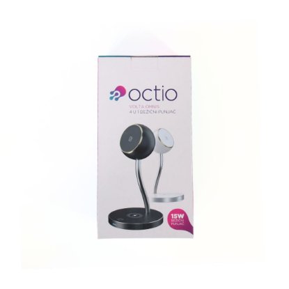 Kućni punjač OCTIO Volta Omnis, 4u1, 15W, za smartphone, slušalice, Apple Watch, svjetiljka, bežični, crni
