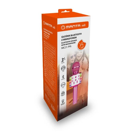 Mikrofon MANTA MIC21-PKL, bežični, karaoke, zvučnik, LED rasvjeta, rozi