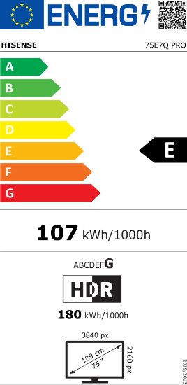 QLED TV 75" HISENSE 75E7Q PRO, Smart TV, 4K UHD, DVB-T2/C/S2, USB, Wi-Fi, BT, crni - energetski razred E
