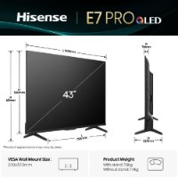 QLED TV 43" HISENSE 43E7Q PRO, Smart TV, 4K UHD, DVB-T2/C/S2, USB, Wi-Fi, BT, crni - energetski razred F