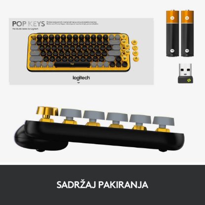 Tipkovnica LOGITECH POP Keys, mehanička, bežična, US Layout, USB, žuto/crna