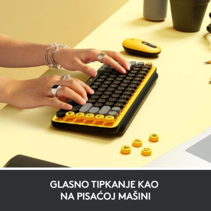 Tipkovnica LOGITECH POP Keys, mehanička, bežična, US Layout, USB, žuto/crna