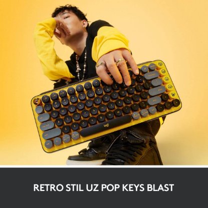 Tipkovnica LOGITECH POP Keys, mehanička, bežična, US Layout, USB, žuto/crna