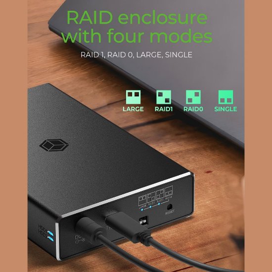 Eksterno kućište ICY BOX IB-RD2253-C31, 2x 2.5" SATA HDD, USB-A/C 3.2 Gen 2, RAID 0/1, single, large, crno