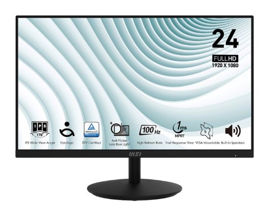 Monitor 23.8" MSI PRO MP242A, FHD, IPS, 100Hz, 1ms, 300cd/m2, zvučnici, crni