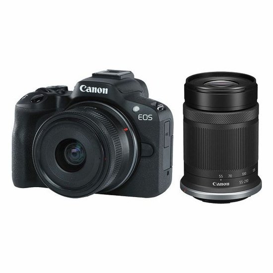 Digitalni fotoaparat CANON EOS R50 + RF-S 18-45mm + RF-S 55-210mm STM, 24,2 Mp, 4K Ultra HD, crni
