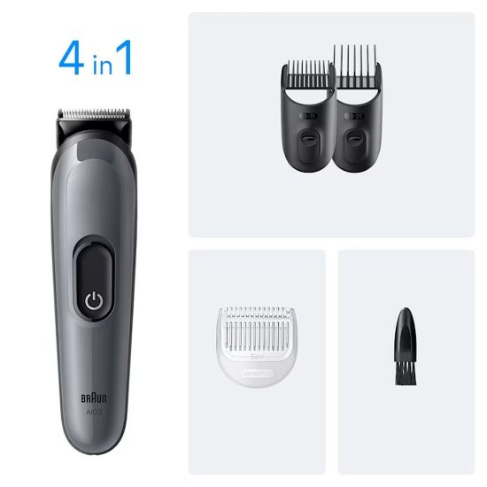 Aparat za šišanje/trimer BRAUN serija 3 3500, 4 u 1, kosa, brada, sivi