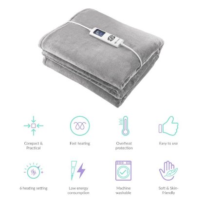 Električna deka TRUELIFE HeatBlanket 1813, 160W, 180x130 cm, siva