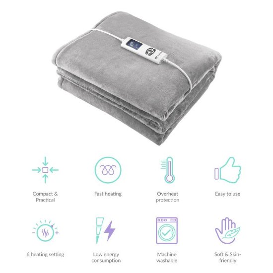 Električna deka TRUELIFE HeatBlanket 1813, 160W, 180x130 cm, siva