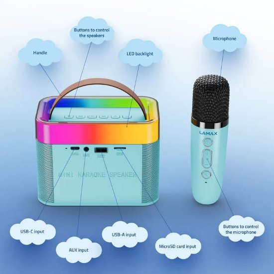 Karaoke LAMAX KaraokeKid1, 10W, LED, mikrofon, plave