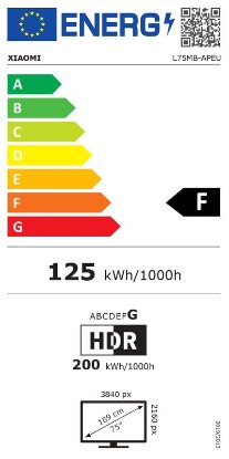 QLED TV 75" XIAOMI A Pro 75, Smart TV, 4K UHD, USB, LAN, Wi-Fi, BT, sivi - energetski razred F