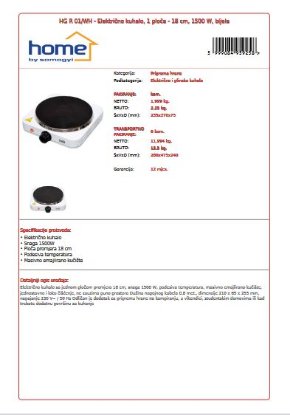 Električno kuhalo HOME HG R 01/WH, 1 ploča, 1500 W, 18 cm, bijelo