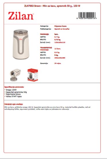 Mlinac za kavu ZILAN ZLN7993, 150 W, 50 g, bež