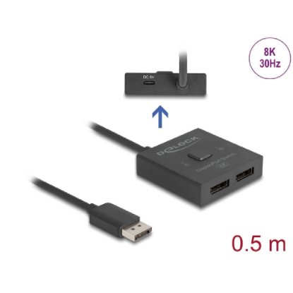 Razdjelnik DELOCK, DisplayPort 2-1 switch, dvosmjerni, 8K 30Hz