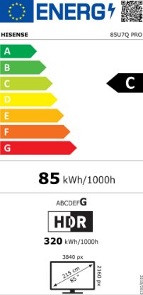 Mini-LED TV 85" HISENSE 85U7Q PRO, Smart TV, 4K UHD, DVB-T2/C/S2, USB, Wi-Fi, BT, crni - energetski razred C