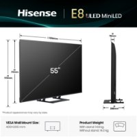Mini-LED TV 55" HISENSE 55E8Q, Smart TV, 4K UHD, DVB-T2/C/S2, USB, Wi-Fi, BT, crni - energetski razred E