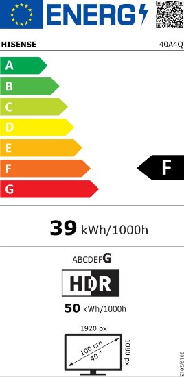 Mini-LED TV 40" HISENSE 40A4Q, Smart TV, FHD, DVB-T2/C/S2, USB, Wi-Fi, crni - energetski razred F