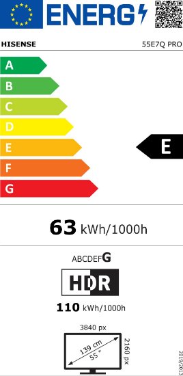 QLED TV 55" HISENSE 55E7Q PRO, Smart TV, 4K UHD, DVB-T2/C/S2, USB, Wi-Fi, BT, crni - energetski razred E