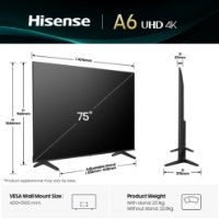 LED TV 75" HISENSE 75A6Q, Smart TV, 4K UHD, DVB-T2/C/S2, USB, Wi-Fi, BT, crni - energetski razred E