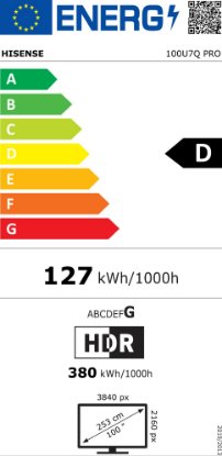 Mini-LED TV 100" HISENSE 100U7Q PRO, Smart TV, 4K UHD, DVB-T2/C/S2, USB, Wi-Fi, BT, crni - energetski razred D