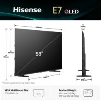 QLED TV 58" HISENSE 58E7Q, Smart TV, 4K UHD, DVB-T2/C/S2, USB, Wi-Fi, BT, crni - energetski razred E