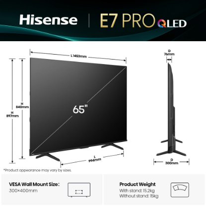 QLED TV 65" HISENSE 65E7Q PRO, Smart TV, 4K UHD, DVB-T2/C/S2, USB, Wi-Fi, BT, crni - energetski razred E