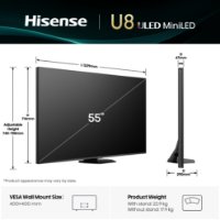 Mini-LED TV 55" HISENSE 55U8Q, Smart TV, 4K UHD, DVB-T2/C/S2, USB, Wi-Fi, BT, crni - energetski razred E
