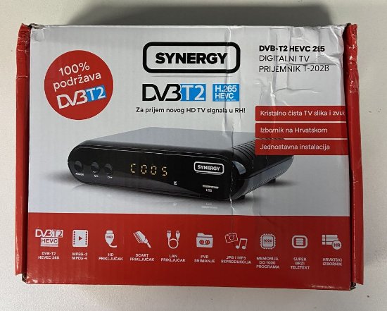 RABLJENI - TV tuner SYNERGY T-202, DVB-T2 HEVC265, SCART, LAN, HDMI, zemaljski, crni