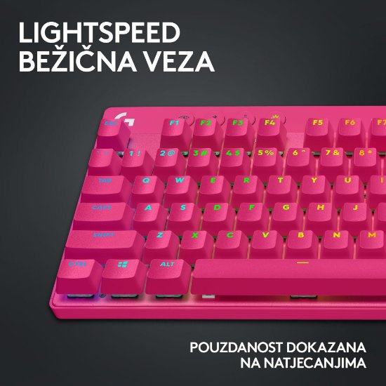 Tipkovnica LOGITECH G Pro X TKL LIGHTSPEED, mehanička, tactile, bežična, RGB, roza