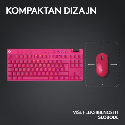 Tipkovnica LOGITECH G Pro X TKL LIGHTSPEED, mehanička, tactile, bežična, RGB, roza