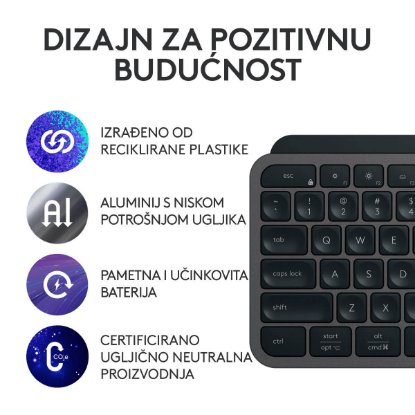Tipkovnica LOGITECH MX Keys S, bežična, BT, crna