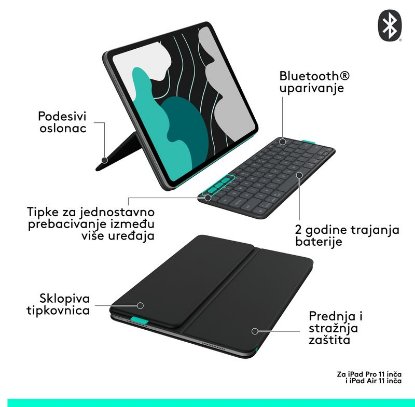 Tipkovnica za tablet LOGITECH Flip Folio V1, za ipad Pro 11 & Air 11", Bluetooth, bežična, crna
