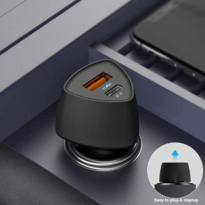 Auto punjač VEGER CC50 QC 3.0, 38W, USB, USB-C PD, crni