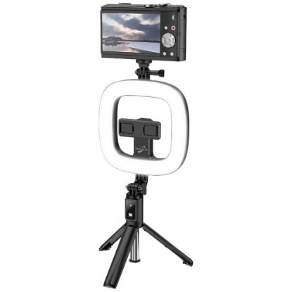 Selfie stick sa svjetlosnim prstenom HOCO LV03, tripod, Bluetooth, 4.7"-6.5", crni