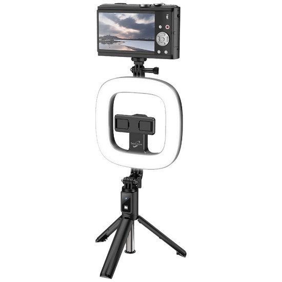 Selfie stick sa svjetlosnim prstenom HOCO LV03, tripod, Bluetooth, 4.7"-6.5", crni