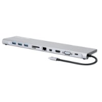 Docking station MANHATTAN, USB-C (M) na HDMI, Mini DP, VGA, 3xUSB-A, USB-C, Gigabit RJ45, SD/MicroSD čitač, 3.5mm audio, PD 100W, srebrni