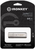 Memorija USB 3.2 FLASH DRIVE, 64GB, KINGSTON Ironkey Locker+ 50, IKLP50/64GB, XTS-AES enkripcija, srebrni