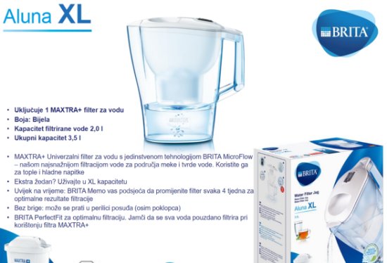Vrč za filtriranje vode BRITA Aluna XL, 3,5 l, bijeli