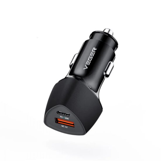 Auto punjač VEGER CC50 QC 3.0, 38W, USB, USB-C PD, crni