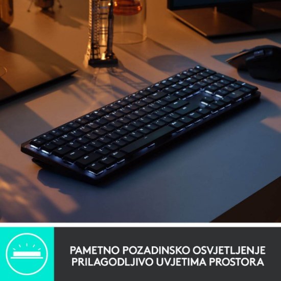 Tipkovnica LOGITECH MX Mechanical Tactile Quiet, bežična, BT, crna