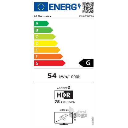 LED TV 43" LG 43UA73003LA, Smart TV, 4K UHD, DVB-T2/C/S2, USB, LAN, Wi-Fi, BT, crni - energetski razred G