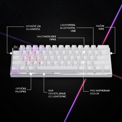 Tipkovnica LOGITECH Pro X 60 LIGHTSPEED, mehanička, bežična, RGB, bijela