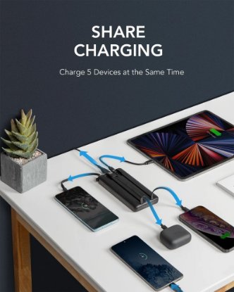 Mobilni USB punjač VEGER C20, 20000 mAh, ugrađeni kablovi, crni