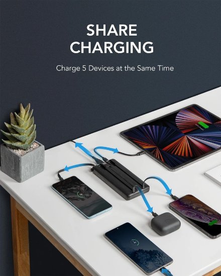 Mobilni USB punjač VEGER C20, 20000 mAh, ugrađeni kablovi, crni