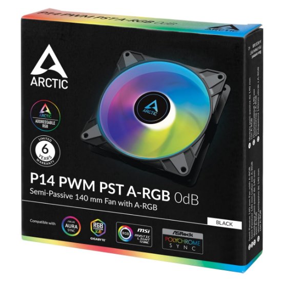 Ventilator ARCTIC P14 PWM PST A-RGB, 140mm, 1900 okr/min, crni