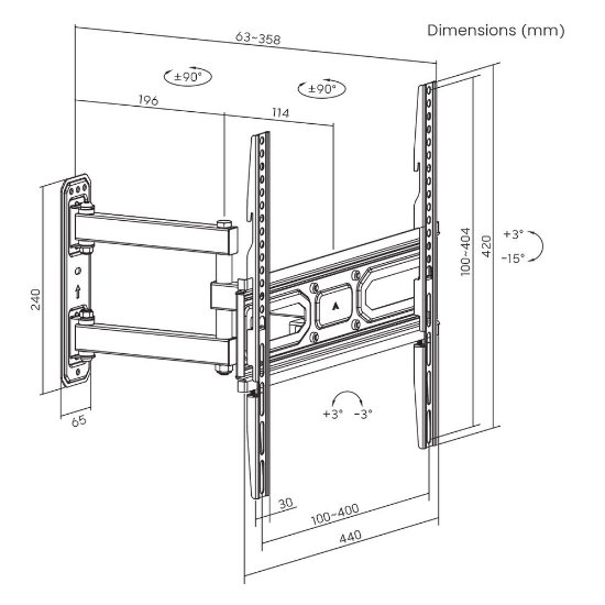 Nosač zidni za TV SBOX PLB-3644-2, 32"-55", zglobni