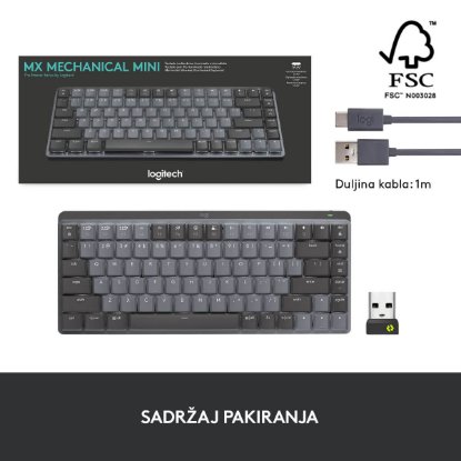 Tipkovnica LOGITECH MX Mechanical Mini Tactile Quiet, bežična, BT, crna
