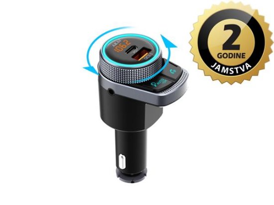 FM transmiter AKAI FMT-80BT, 2xUSB punjač, BT, HandsFree, 12-24V, crni